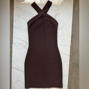 Aritizia Babaton sculpt knit criss cross dress Rich mocha brown. Small